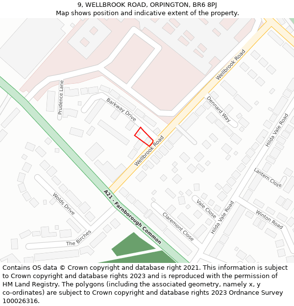 9, WELLBROOK ROAD, ORPINGTON, BR6 8PJ: Location map and indicative extent of plot