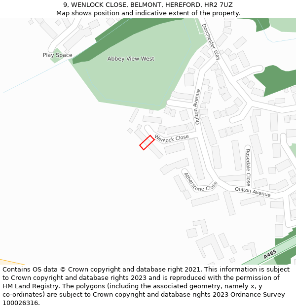 9, WENLOCK CLOSE, BELMONT, HEREFORD, HR2 7UZ: Location map and indicative extent of plot