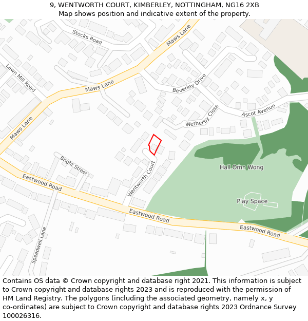 9, WENTWORTH COURT, KIMBERLEY, NOTTINGHAM, NG16 2XB: Location map and indicative extent of plot