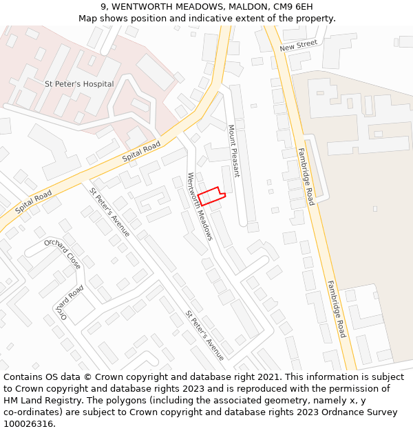 9, WENTWORTH MEADOWS, MALDON, CM9 6EH: Location map and indicative extent of plot