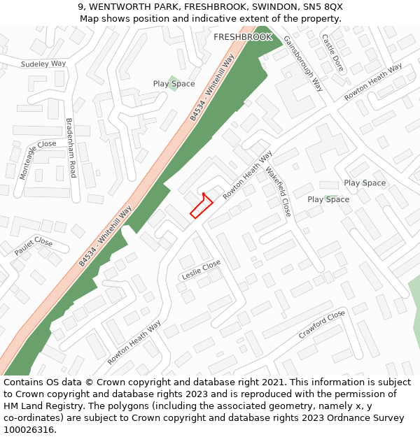 9, WENTWORTH PARK, FRESHBROOK, SWINDON, SN5 8QX: Location map and indicative extent of plot