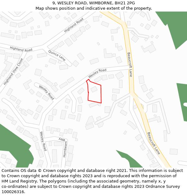 9, WESLEY ROAD, WIMBORNE, BH21 2PG: Location map and indicative extent of plot