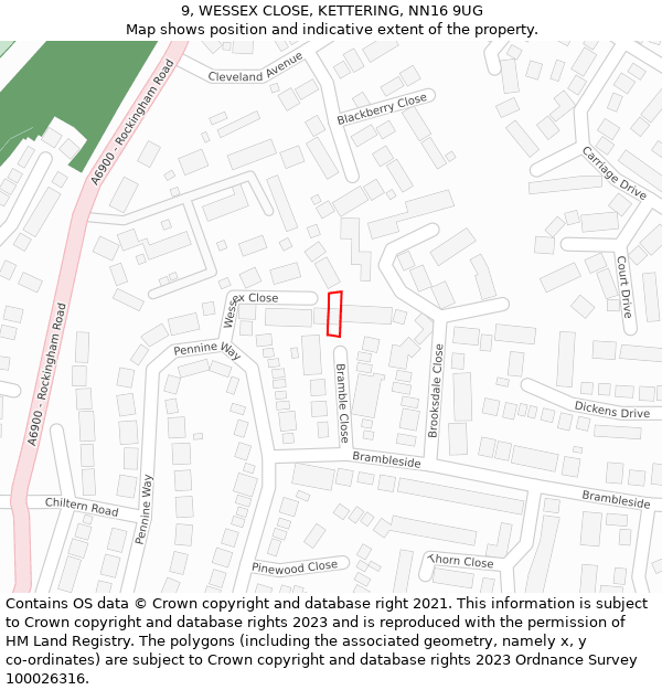 9, WESSEX CLOSE, KETTERING, NN16 9UG: Location map and indicative extent of plot