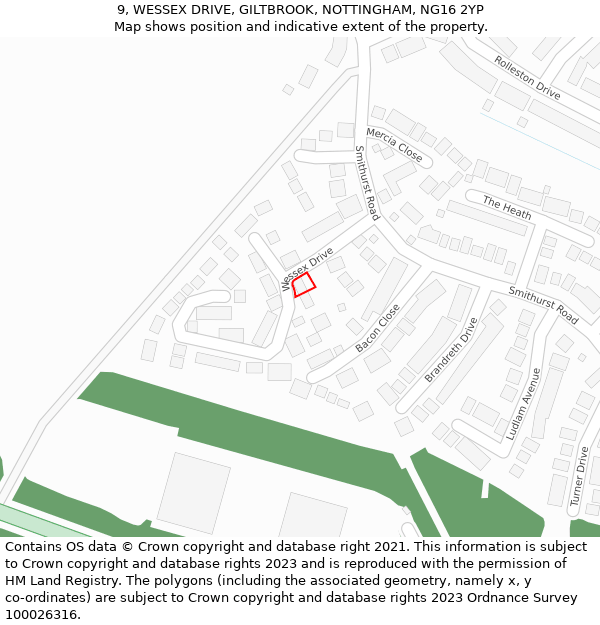 9, WESSEX DRIVE, GILTBROOK, NOTTINGHAM, NG16 2YP: Location map and indicative extent of plot