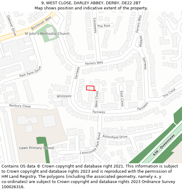 9, WEST CLOSE, DARLEY ABBEY, DERBY, DE22 2BT: Location map and indicative extent of plot