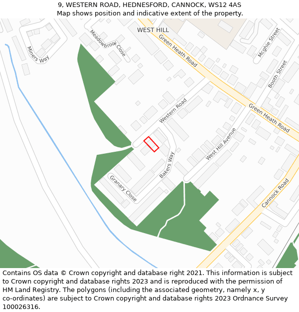 9, WESTERN ROAD, HEDNESFORD, CANNOCK, WS12 4AS: Location map and indicative extent of plot