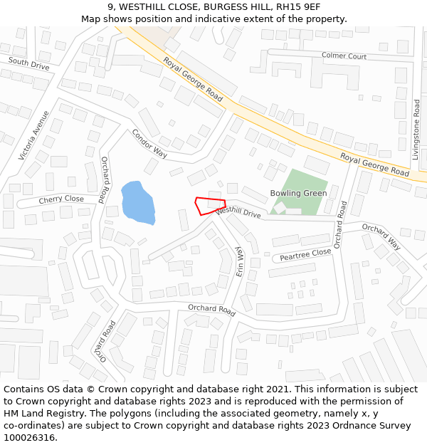 9, WESTHILL CLOSE, BURGESS HILL, RH15 9EF: Location map and indicative extent of plot