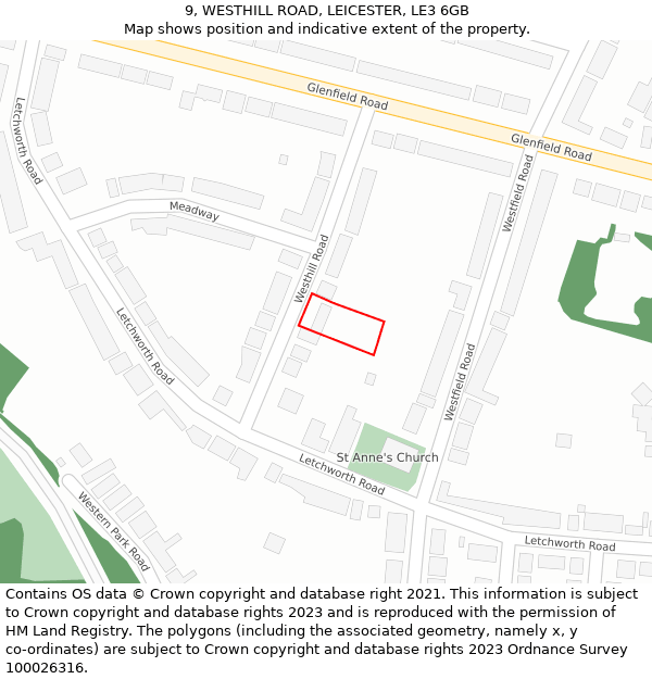 9, WESTHILL ROAD, LEICESTER, LE3 6GB: Location map and indicative extent of plot
