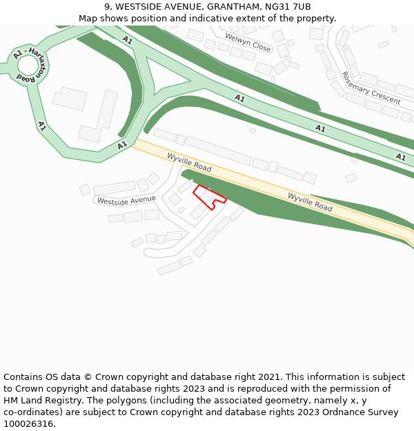 9, WESTSIDE AVENUE, GRANTHAM, NG31 7UB: Location map and indicative extent of plot