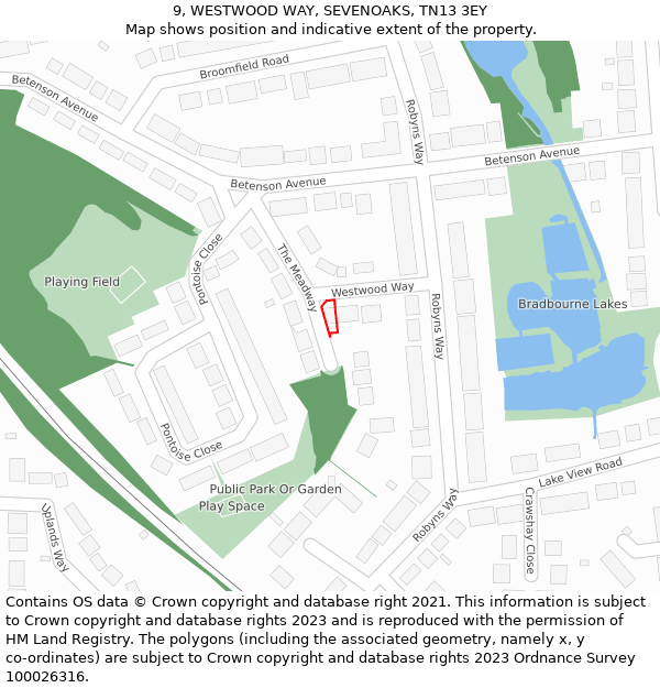 9, WESTWOOD WAY, SEVENOAKS, TN13 3EY: Location map and indicative extent of plot