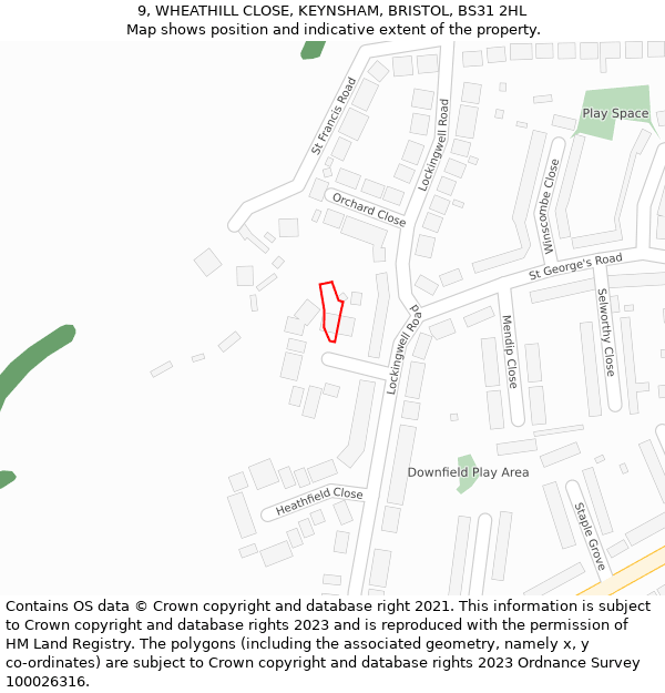 9, WHEATHILL CLOSE, KEYNSHAM, BRISTOL, BS31 2HL: Location map and indicative extent of plot