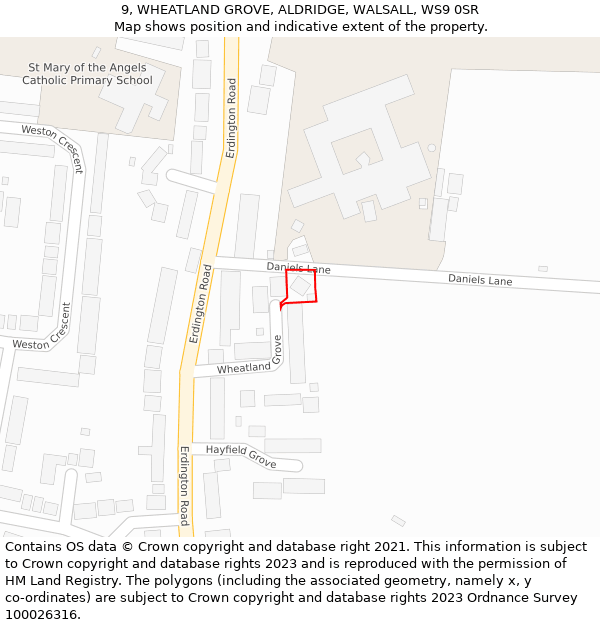 9, WHEATLAND GROVE, ALDRIDGE, WALSALL, WS9 0SR: Location map and indicative extent of plot