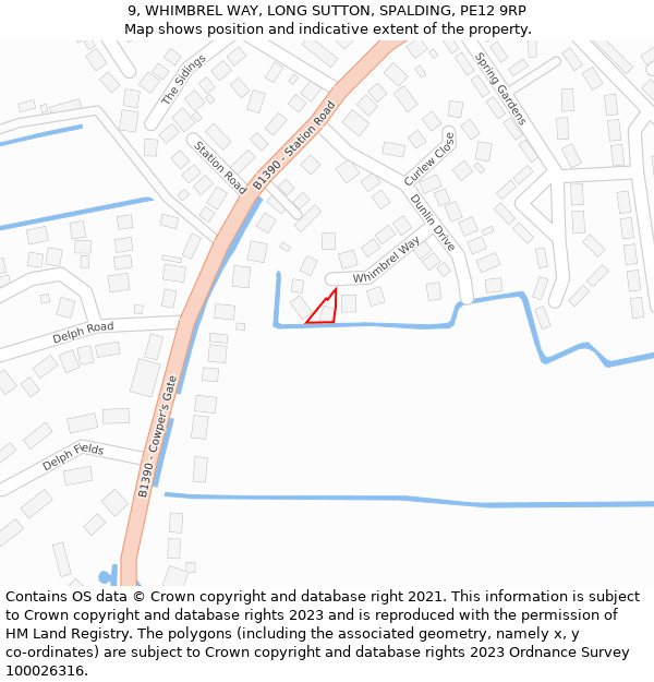 9, WHIMBREL WAY, LONG SUTTON, SPALDING, PE12 9RP: Location map and indicative extent of plot