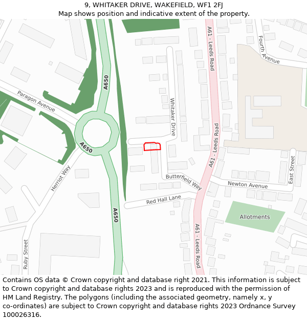 9, WHITAKER DRIVE, WAKEFIELD, WF1 2FJ: Location map and indicative extent of plot