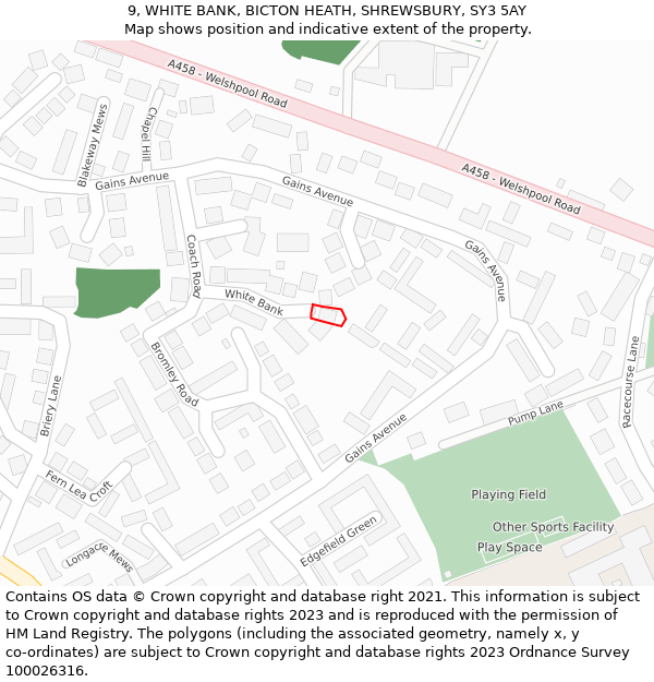 9, WHITE BANK, BICTON HEATH, SHREWSBURY, SY3 5AY: Location map and indicative extent of plot