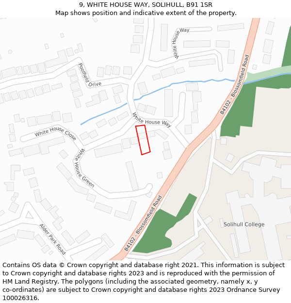 9, WHITE HOUSE WAY, SOLIHULL, B91 1SR: Location map and indicative extent of plot