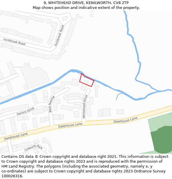 9, WHITEHEAD DRIVE, KENILWORTH, CV8 2TP: Location map and indicative extent of plot