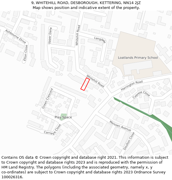 9, WHITEHILL ROAD, DESBOROUGH, KETTERING, NN14 2JZ: Location map and indicative extent of plot