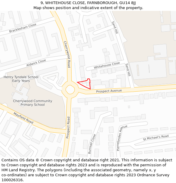 9, WHITEHOUSE CLOSE, FARNBOROUGH, GU14 8JJ: Location map and indicative extent of plot