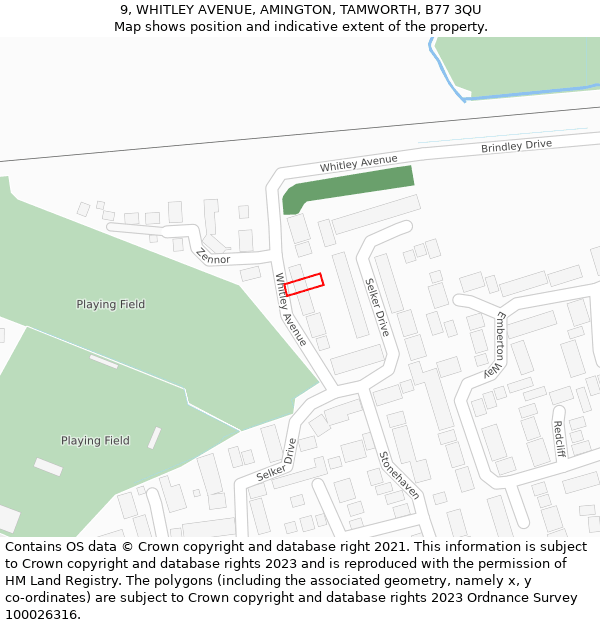 9, WHITLEY AVENUE, AMINGTON, TAMWORTH, B77 3QU: Location map and indicative extent of plot