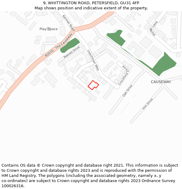 9, WHITTINGTON ROAD, PETERSFIELD, GU31 4FP: Location map and indicative extent of plot