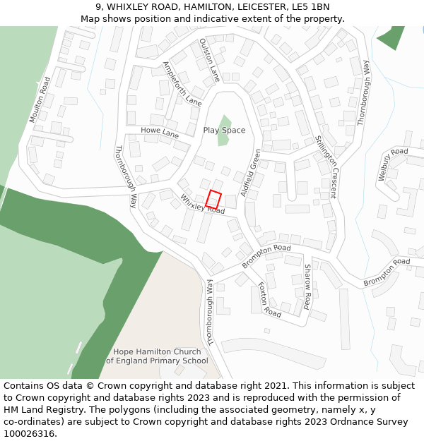 9, WHIXLEY ROAD, HAMILTON, LEICESTER, LE5 1BN: Location map and indicative extent of plot