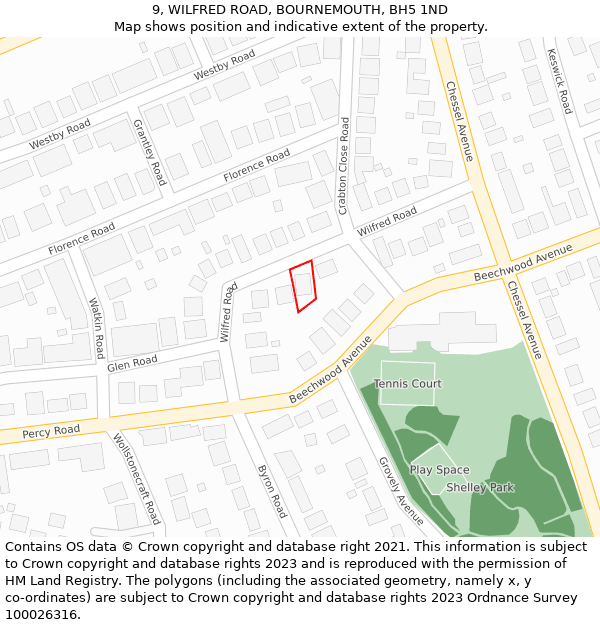 9, WILFRED ROAD, BOURNEMOUTH, BH5 1ND: Location map and indicative extent of plot