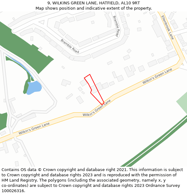 9, WILKINS GREEN LANE, HATFIELD, AL10 9RT: Location map and indicative extent of plot