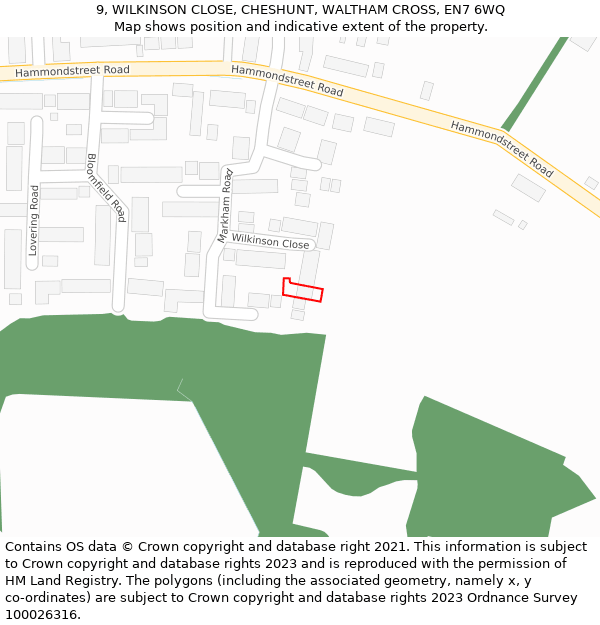 9, WILKINSON CLOSE, CHESHUNT, WALTHAM CROSS, EN7 6WQ: Location map and indicative extent of plot
