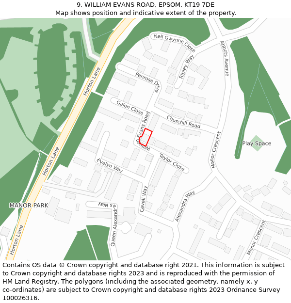 9, WILLIAM EVANS ROAD, EPSOM, KT19 7DE: Location map and indicative extent of plot