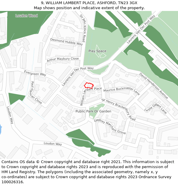 9, WILLIAM LAMBERT PLACE, ASHFORD, TN23 3GX: Location map and indicative extent of plot