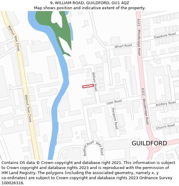 9, WILLIAM ROAD, GUILDFORD, GU1 4QZ: Location map and indicative extent of plot