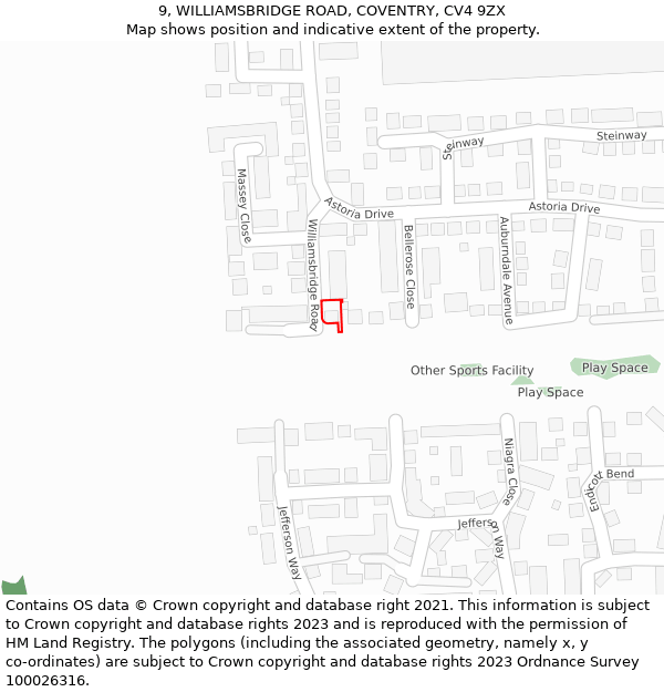 9, WILLIAMSBRIDGE ROAD, COVENTRY, CV4 9ZX: Location map and indicative extent of plot