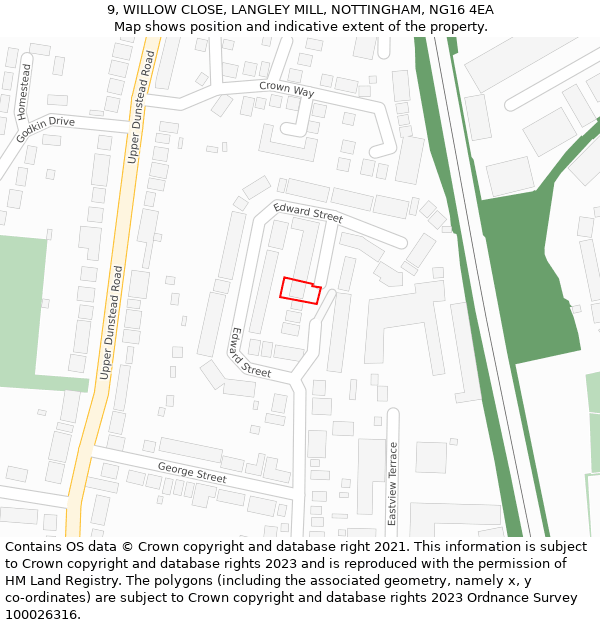 9, WILLOW CLOSE, LANGLEY MILL, NOTTINGHAM, NG16 4EA: Location map and indicative extent of plot