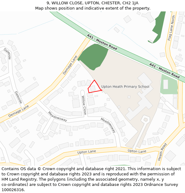 9, WILLOW CLOSE, UPTON, CHESTER, CH2 1JA: Location map and indicative extent of plot