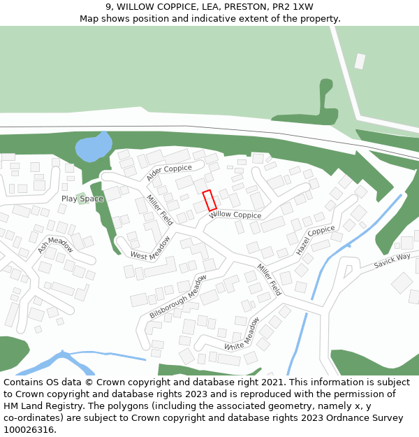 9, WILLOW COPPICE, LEA, PRESTON, PR2 1XW: Location map and indicative extent of plot