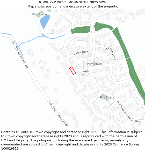 9, WILLOW DRIVE, MONMOUTH, NP25 5DW: Location map and indicative extent of plot