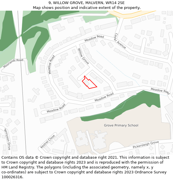 9, WILLOW GROVE, MALVERN, WR14 2SE: Location map and indicative extent of plot