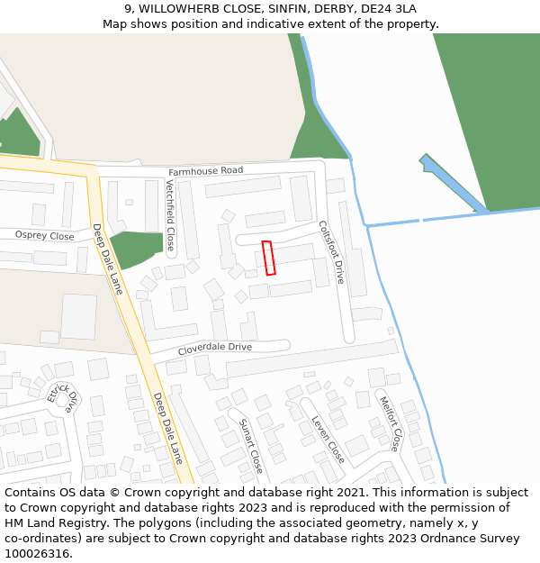9, WILLOWHERB CLOSE, SINFIN, DERBY, DE24 3LA: Location map and indicative extent of plot