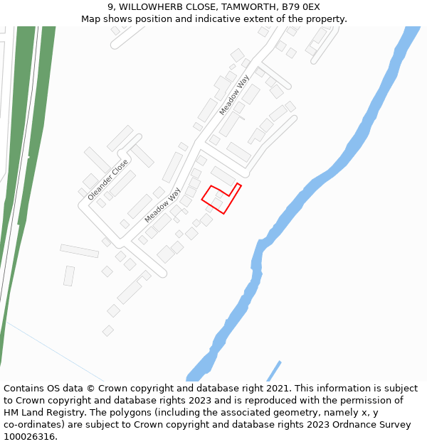9, WILLOWHERB CLOSE, TAMWORTH, B79 0EX: Location map and indicative extent of plot