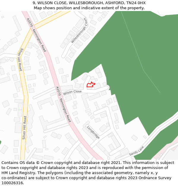 9, WILSON CLOSE, WILLESBOROUGH, ASHFORD, TN24 0HX: Location map and indicative extent of plot