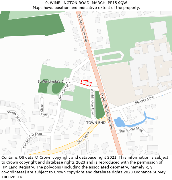 9, WIMBLINGTON ROAD, MARCH, PE15 9QW: Location map and indicative extent of plot