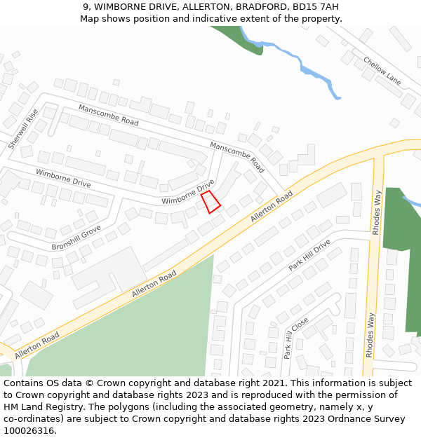 9, WIMBORNE DRIVE, ALLERTON, BRADFORD, BD15 7AH: Location map and indicative extent of plot