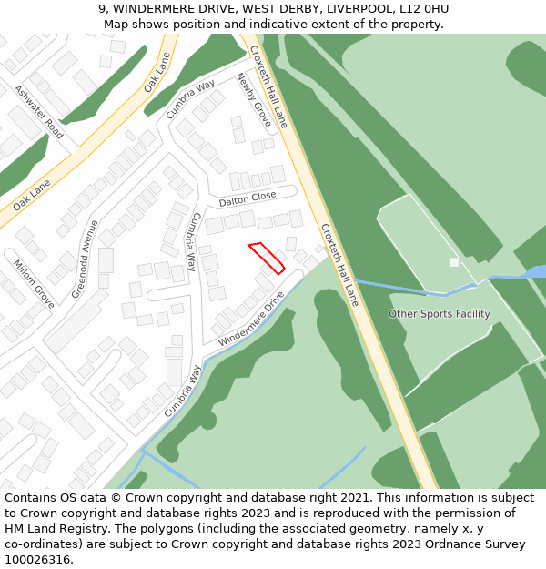 9, WINDERMERE DRIVE, WEST DERBY, LIVERPOOL, L12 0HU: Location map and indicative extent of plot