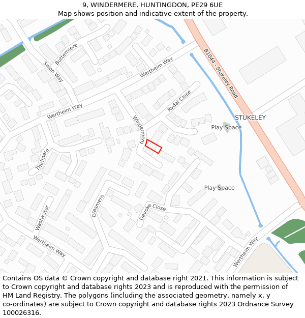 9, WINDERMERE, HUNTINGDON, PE29 6UE: Location map and indicative extent of plot