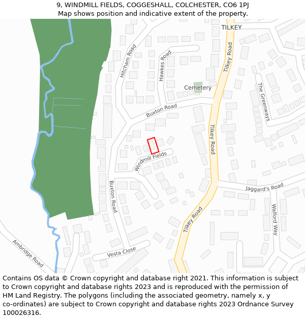 9, WINDMILL FIELDS, COGGESHALL, COLCHESTER, CO6 1PJ: Location map and indicative extent of plot