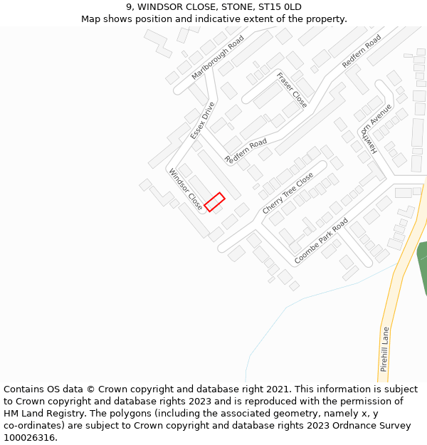 9, WINDSOR CLOSE, STONE, ST15 0LD: Location map and indicative extent of plot