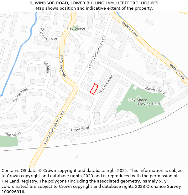 9, WINDSOR ROAD, LOWER BULLINGHAM, HEREFORD, HR2 6ES: Location map and indicative extent of plot