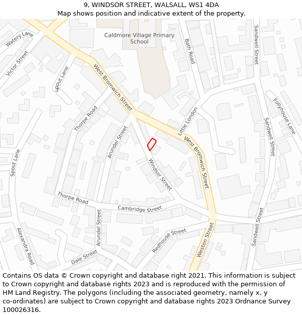 9, WINDSOR STREET, WALSALL, WS1 4DA: Location map and indicative extent of plot