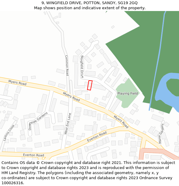 9, WINGFIELD DRIVE, POTTON, SANDY, SG19 2GQ: Location map and indicative extent of plot